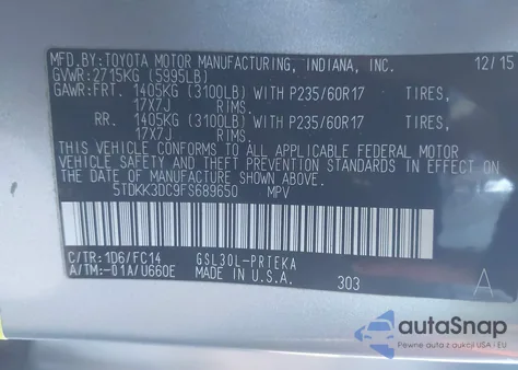 2015 Toyota Sienna Le 8 Passenger from USA, damaged, VIN 5TDKK3DC9FS689650